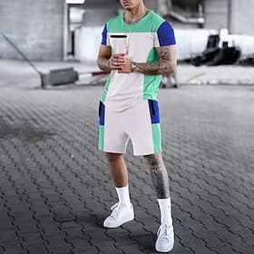 Homme Graphique Bloc de Couleur 2 pièces Ensembles de tees Ensemble short et T-shirt Tenues De T-shirts Manche Courte Col ras du cou Designer Occasionnel Confo