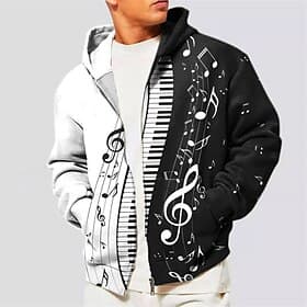 Music Festival Men's Color Block Graphic Prints Musical Notes Hoodie Hoodies Sweatshirt Streetwear Designer Casual Long Sleeve Hooded Sports  Outdoor Daily Spo