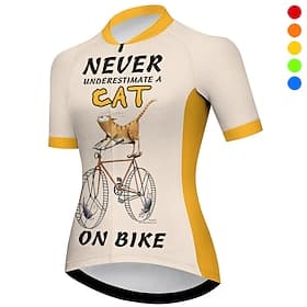 Femmes Maillot de cyclisme Chat Drôle Manche Courte Cyclisme Maillot Top avec 3 poches arrière VTT Vélo tout terrain Cyclisme sur route Séchage Rapide Bandes r