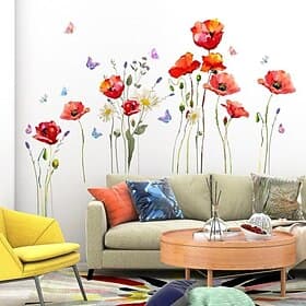 Flower Plant Butterfly Wall Sticker Background Wall Living Room Room Decoration Wall Sticker Self-Adhesive Wall Sticker