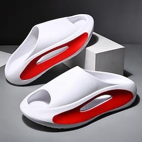 sandali bianchi da uomo con design ritagliato rosso – calzature slip-on leggere e comode per abbigliamento casual ed estivo