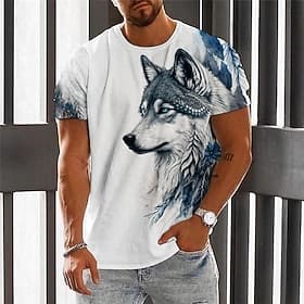 Men's Graphic Animal Wolf T Shirt Short Sleeve T shirt 3D Print Crew Neck Shirt Vintage Fashion Designer Outdoor Daily Sports Red Green Dark Blue Spring  Summe