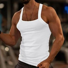 Men's Tank Top Vest Top Undershirt Muscle Shirt Sleeveless Square Summer Plain Fashion Streetwear Bodybuilding Fitness Sports  Outdoor Athleisure White Top Tee