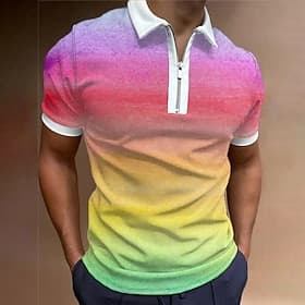 Men's Rainbow Hawaiian Polo Shirts Golf Shirt Short Sleeve Polo Shirts Collared Shirts Casual Beach Wear Vacation Wear Tropical Wear Party Outfits 3D Print Qua thumbnail 2