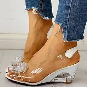 sandales compensées transparentes pour femmes avec décoration florale en strass – chaussures élégantes à bout ouvert pour l'été, les fêtes et les occasions spé