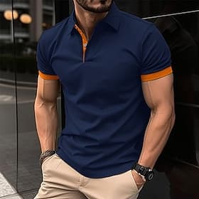 Men's Polo Shirts Golf Shirt Casual Holiday Lapel Classic Short Sleeve Fashion Basic Plain Buttons Summer Regular Fit Blue Black Pink Wine Navy Blue Orange Pol