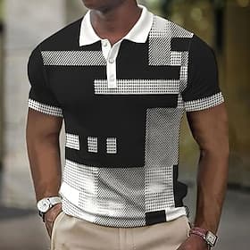 Men's Plaid Waffle Polo Shirts Golf Shirt Short Sleeve Polo Shirts Collared Shirts Vintage Casual Vacation Wear Formal Wear Festival Wear 3D Print Buttons Pink