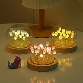 Creative 10pcs Tulip DIY Night Lights Pure Handmade Table Lamps For Room And Bedroom Decoration Atmosphere Lights Small Desk Ornaments Birthday Gifts Best Moth