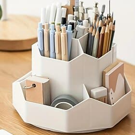 Large Capacity Pen Holder, Multi Compartment Pen Holder, Plastic Makeup Brush Organizer For Desk, Desktop Cosmetic Storage Box, Desktop Organizer, Home Office