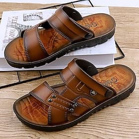 sandales à glissière marron pour hommes avec doubles brides et semelle coussinée - chaussures d'été décontractées confortables pour l'extérieur et l'utilisatio