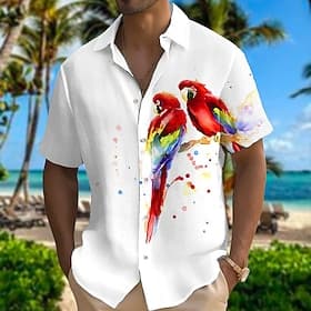 Men's Parrot Shirt Summer Hawaiian Shirt Aloha Shirt Short Sleeves Shirt Turndown Fashion Designer Casual Casual Outdoor Street Pink Red Purple S M L