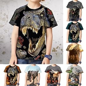 Barn Gutt T skjorte T-skjorte Dyr Dinosaur Kortermet Crewneck Barn Topp Avslappet Kul Daglig Sommer Flerfarget 3-12 år