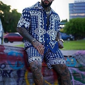 Men's Paisley Tribal Graphic Prints Shirts Sets Shirt Shirt Set Summer Hawaiian Shirt Short Sleeves Turndown Fashion Streetwear Designer Outdoor Street Casual