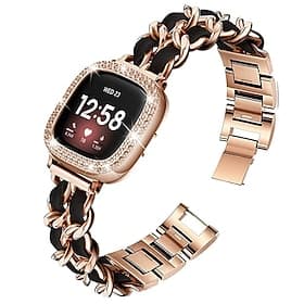Smart Watch Band Compatible with Fitbit Versa 4, Sense 2, Versa 3, Sense Fitbit Versa 2 Versa Lite Stainless Steel Smartwatch Strap with Case Metal Clasp Shock