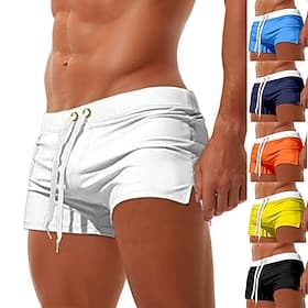 Men's Board Shorts Swim Shorts Swim Trunks Swim Briefs Drawstring Elastic Waist Zipper Pocket Solid Color Breathable Quick Dry Short Casual Daily Beach Fashion