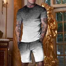 Men's Graphic Gradient 2pcs Tees sets Shorts and T Shirt Set T-Shirt Outfits Double Color T Shirt Short Sleeve Crew Neck Designer Casual Comfortable Outdoor Va