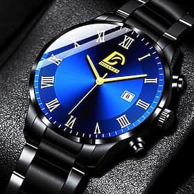 Fashion Mens Watches Luxury Calendar Date Quartz Clock Big Dial Men Business Stainless Steel Mesh Belt Watch Relojes Masculino