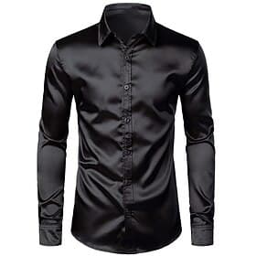 Men's Shirt Satin Shirt Casual Shirt Button Up Shirt Plain Wedding Vacation Black White Wine Blue Long Sleeve Lapel Spring  Summer Clothing Apparel