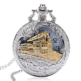 Men Pocket Watch Vintage Hollow Bronze Locomotive Design Quartz Fob Pocket Watch With Necklace Chain Gift for Men Women