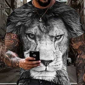 Men's Graphic Animal Lion T Shirt Short Sleeve T shirt 3D Print Crew Neck Shirt Vintage Fashion Designer Daily Outdoor Sports Dark Brown Black Yellow Spring  S