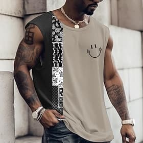 Herren Grafik Farbblock Weste Ärmelloses T-Shirt für Herren Kappenärmel T-Shirt 3D-Druck Rundhalsausschnitt Hemd Mode Designer Muskel Täglich Fitnessstudio Spo