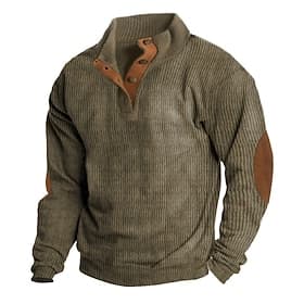 Men's Sweatshirt Corduroy Pullover Blue Apricot Black Brown Khaki Standing Collar Color Block Patchwork Tactical Sports  Outdoor Casual Polyester Streetwear Ca