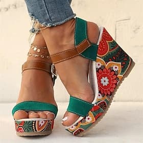Women's Boho Floral Wedge Sandals – Open-Toe Platform Design with Adjustable Straps for Casual Summer Outfits
