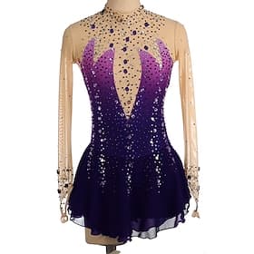 Figure Skating Dress Women's Girls' Ice Skating Dress Burgundy Royal Blue Light Purple Thumbhole Open Back Spandex High Elasticity Training Competition Skating