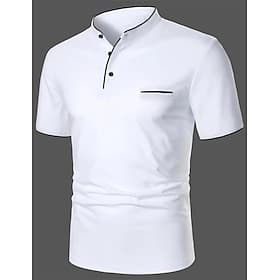 Men's Cotton Blend Polo Shirt Golf Shirt Street Casual Stand Collar Banded Collar Short Sleeve Fashion Basic Plain Classic Summer Regular Fit Navy Black White