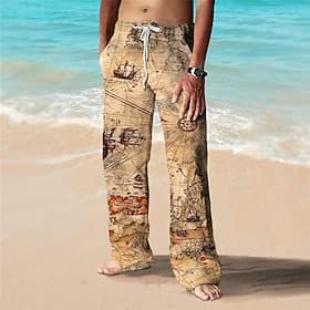 Homme Pantalon pantalon été Pantalon de plage Cordon Taille elastique Impression 3D Carte Imprimés Photos Bateau Confort Casual du quotidien Vacances Vêtement