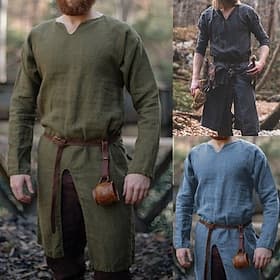 Medieval Renaissance 17th Century Shirt Tunic Warrior Viking Ranger Elven Archery Fancy Dress Men's Viking Fantasy Halloween Carnival Masquerade LARP Adults' S