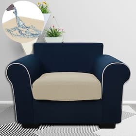 Stretch Sofa seat Cushion Cover Slipcover Elastic Couch Armchair Loveseat 4 or 3 Seater Water Repellent Grey Black Plain Solid Soft Durable Washable