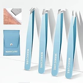 4pcs Professional Precision Slant And Pointed Tip Tweezers Set Eyebrow Plucker Tools For Ingrown Hair, Hair Removal Tweezers With Leather