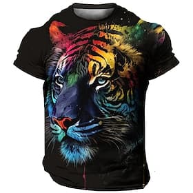 Homme Graphique Tigre T-shirt Manche Courte T-shirt Impression 3D Col ras du cou Chemise ancien Mode Designer Quotidien Extérieur Sports Bleu Printemps Été Vê