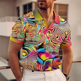Men's Graphic Polo Shirts Golf Shirt Short Sleeve Polo Shirts V Neck Casual Vacation Wear Rave Wear Party Outfits 3D Print Red