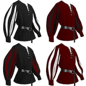 Retro Vintage Punk  Gothic Medieval Blouse / Shirt Masquerade Tunic Knight Ritter Viking Crusader Outlander Landsknecht Flounced Color Block Fancy Dress Men's