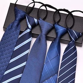 Men's Neckties Zip Tie Adjustable Bow Polka Dot Plain Striped Wedding Birthday Party
