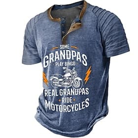 Mens 'Real Grandpas Ride Motorcycles' Graphic T-Shirt Funny Biker Grandpa Short Sleeve Tee
