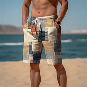 Herren Grafik Karomuster Farbblock Sweat-Shorts Strandshorts Frottee-Shorts Mittlere Taille Lässig Athleisure Täglich Streetwear Ferien Kordelzug Elastischer B