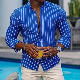Men's Shirt Summer Shirt Beach Wear Casual Shirt Button Up Shirt Hot Pink Blue Green Long Sleeve Stripes Button Down Collar Vacation Daily Clothing Apparel Fas