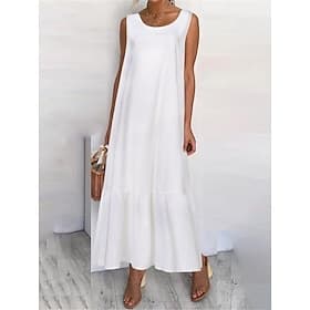 Per donna Abito maxi Abiti effetto lino Abito a Tubino Vestito Estivo Vestito Canotta Tinta unita Essenziale Casual Vacanza Vestibilità regolare Semplice Senza