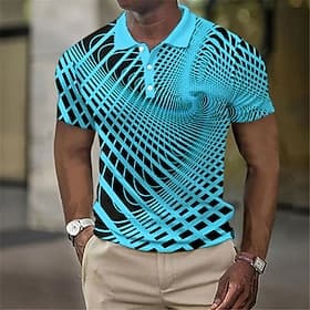 Men's Geometric Waffle Polo Shirts Golf Shirt Short Sleeve Polo Shirts Collared Shirts Business Casual Vacation Wear Formal Wear Festival Wear 3D Print Buttons thumbnail 2
