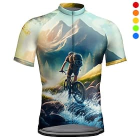 Herren Radtrikot Grafik Kurzarm Fahhrad Trikot Oberteil mit 3 Gesäßtaschen Mountainbike MTB Straßenradsport Schnelltrocknend Reflektierende Streifen Rückentasc