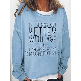 Women's Oversized Sweatshirt Pullover Cotton Blend Letter Street Casual Sports Basic Round Neck Long Sleeve Top Micro-elastic Fall  Winter Comfrt Breathable So