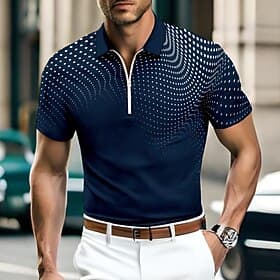 Men's Polka Dot Zip Polo Shirts Golf Shirt Short Sleeve Polo Shirts Collared Shirts Business Casual WorkWear Formal Wear Festival Wear 3D Print Quarter Zip Pol