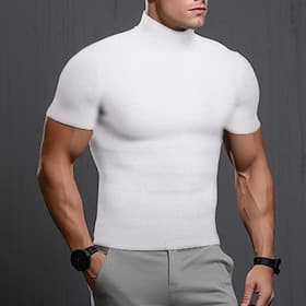 Men's T Shirt Tee Top Short Sleeves Turtleneck Summer Plain Pit Strip Fashion Designer Basic Vacation Street Going out Black Top Tee for Men
