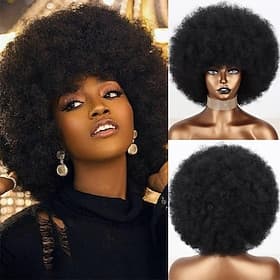 Short 70s Afro Wigs for Black Women Large Synthetic Black Short Afro Wig 70's 8 Inches 60s Afro Wig for Women Bouncy and Soft Natural Looking Halloween Cosplay