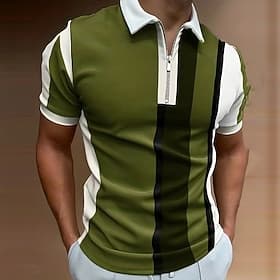 Men's Striped Zip Polo Shirts Golf Shirt Short Sleeve Polo Shirts Collared Shirts Business Casual WorkWear Formal Wear Festival Wear 3D Print Quarter Zip Polo thumbnail 2
