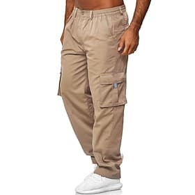Men's Cargo Pants Cargo Trousers Work Pants Elastic Waist Multi Pocket Straight Leg Plain Work Simple Casual Navy ArmyGreen