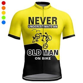 Herren Radtrikot Grafik Buchstaben  Zahlen Unterschätze niemals einen alten Mann Kurzarm Fahhrad Trikot Oberteil mit 3 Gesäßtaschen Mountainbike MTB Straßenrad